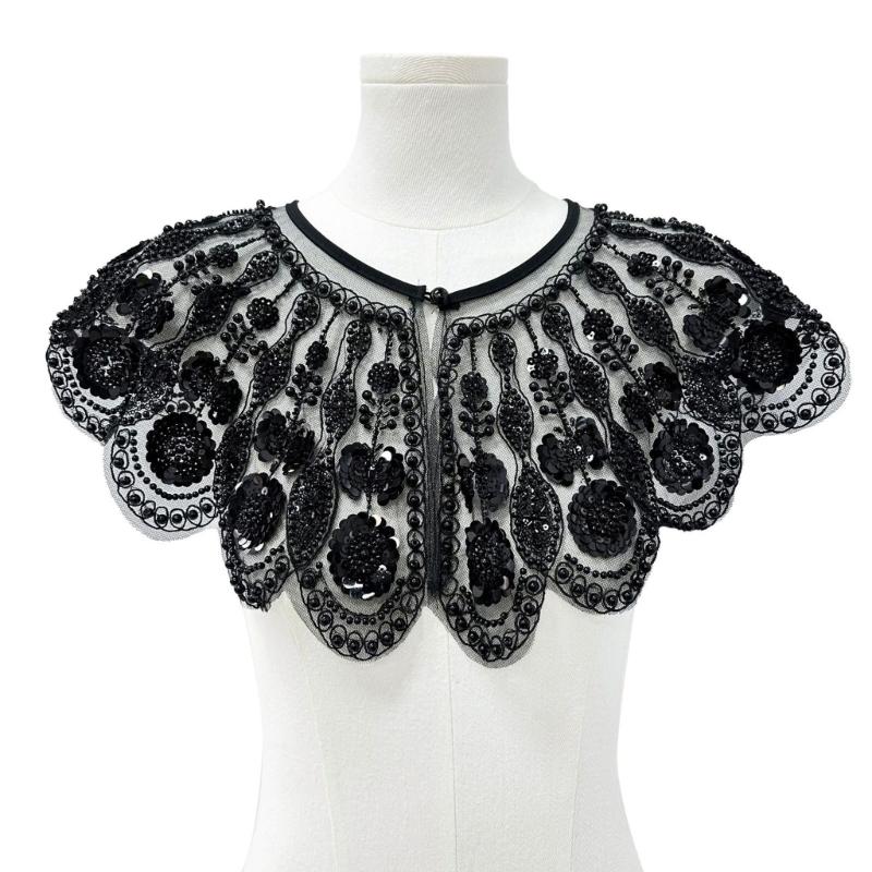 Elegant Embroidered Beaded Mesh Collar Detachable Shawl Scarf Stylish False Collar For Women Fashion Accessory
