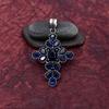 Blue Sapphire Gemstone Cross Shape Pendant : 925 Sterling Silver Handmade Jewelry Pendant
