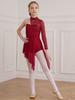 Vestido de dança lírica para meninas, vestido único de manga comprida com bainha assimétrica, malha de ginástica