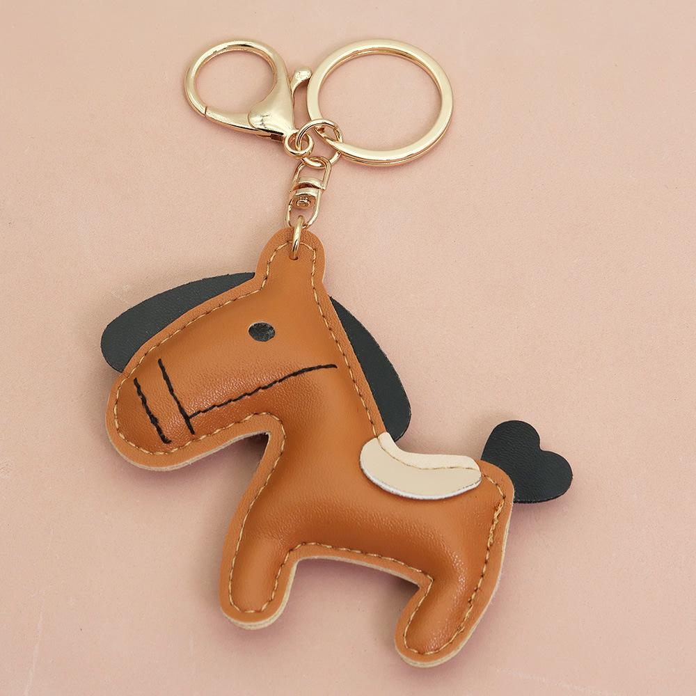 Women Leather Charms Bag Pendant KeyChain Cartoon Pony Rocking Horses Keyring Cute Animal Ornament Accessories