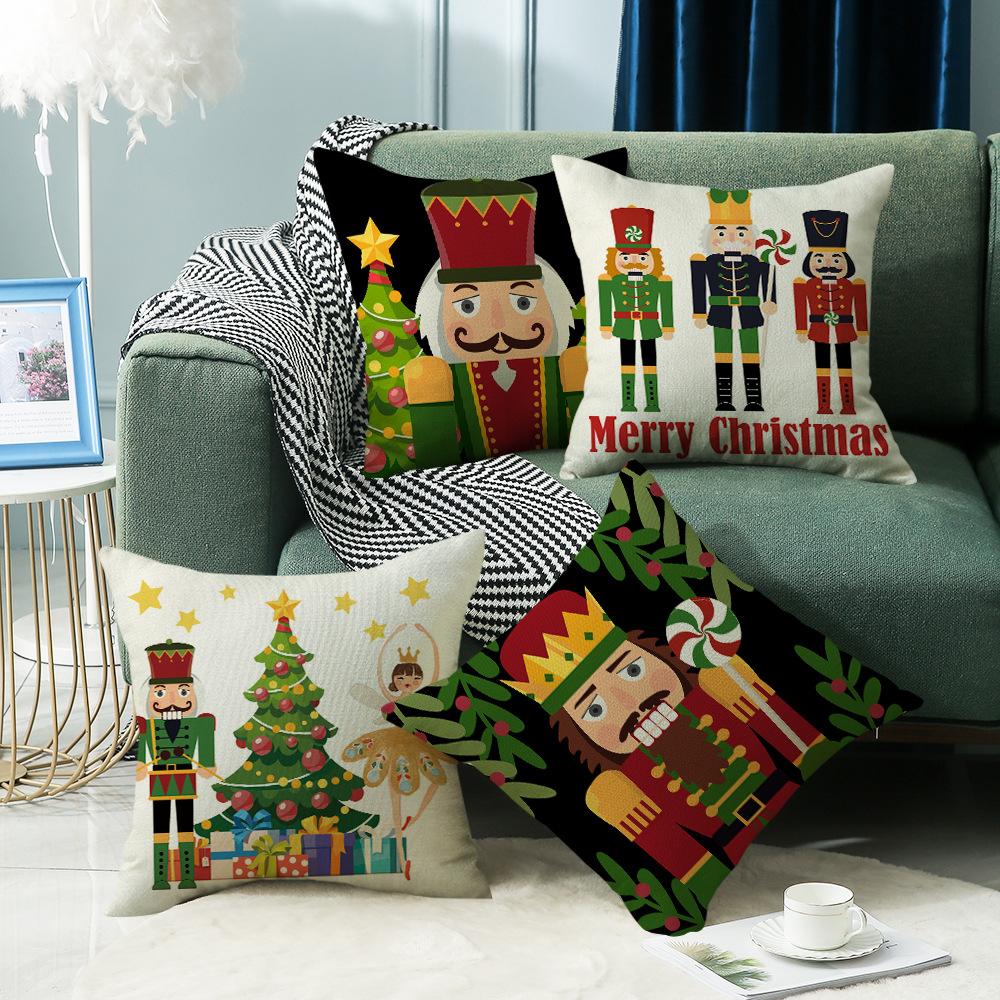 New Christmas Nutcracker Pillow Linen Print Reversible Living Room Sofa Bedroom Cushion Cushion Cover