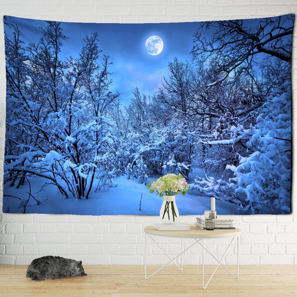 Nach Schnee Wald Nacht Ansicht Wandteppich Hängen Böhmischen Mystische Hexerei Kunst Ästhetik Zimmer Home Decor