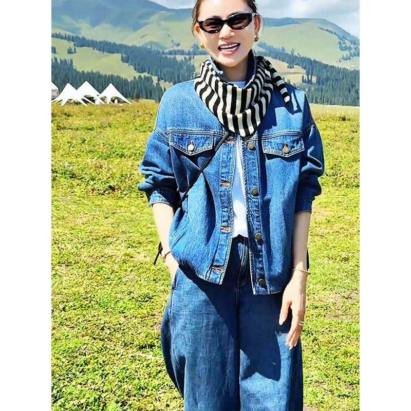 2026 Early Spring New Style, a Complete Set of Hong Kong-Style Retro High-End Cool and Elegant Denim Jacket and Pants Two-Piece Set