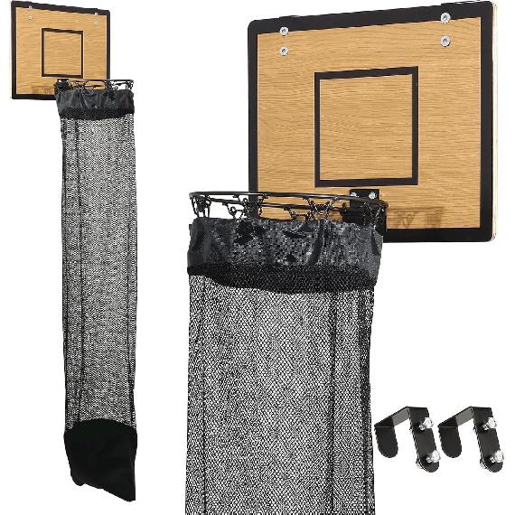 Over the Door Basketball Hoop Laundry Basket,Hanging Basketball Laundry Hamper with Zipper,Wooden Basketball Hamper for Kids Room,Dorm
