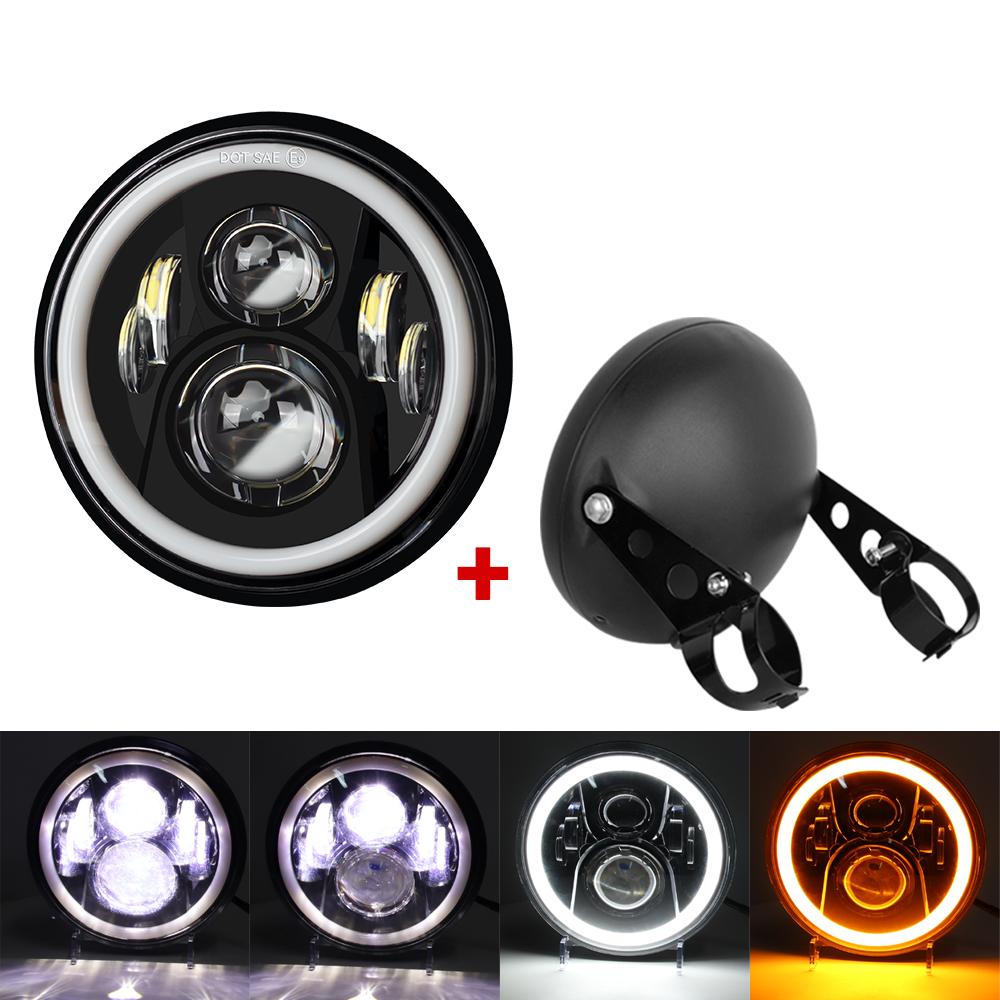 7.5 inch Universal Cafe Racer Round Motorcycle LED Head lamp Headlamp Distance Light Refit 7.5'' Motorcycle Headlight Cafe Racer