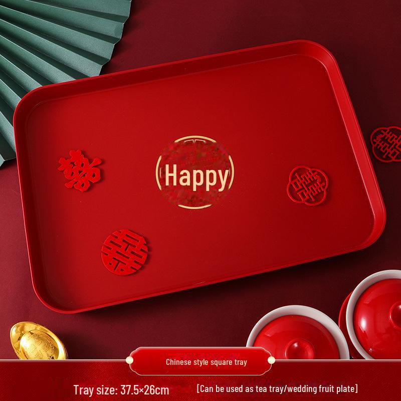 Bandeja redonda de plástico vermelho para frutas e doces para sala de estar ou mesa de centro