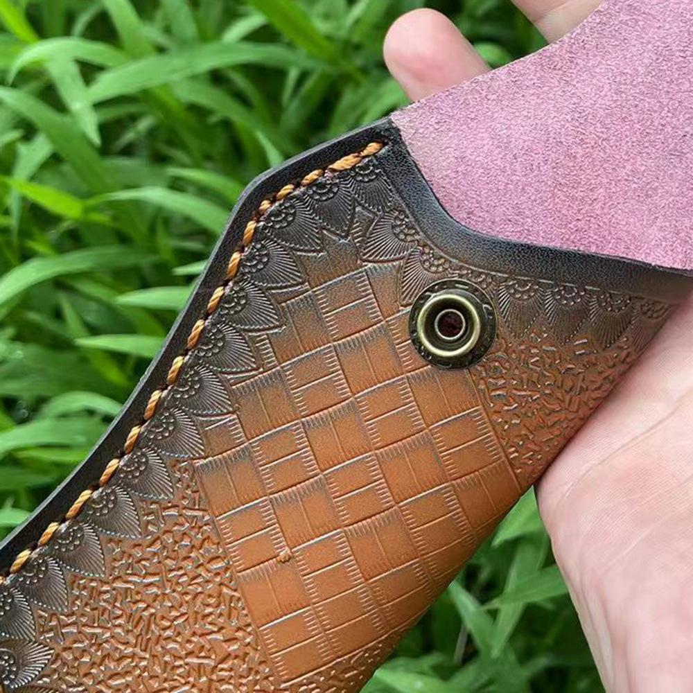 15cm Foling Knife Embossed Cowhide Scabbard Cover Second Layer Leather Sheath Case Camping Knife Holsters Belt Buckle
