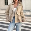Women Cropped Waist Drawstring Lapel Slim Fit Trench Coat Casual Commuter Outerwear