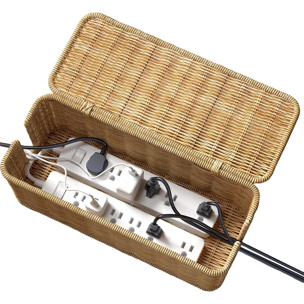 Desktop Cords Imitation Rattan Organized Box Add a Touch of Rustic Elegance to the Room for Mobile Phone Computer Wires