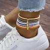 Set of 7 Colorful Heart Charm Stretch Anklet Stylish Soft Pottery Heart Ankle Bracelets Colorful Stretch Accessories