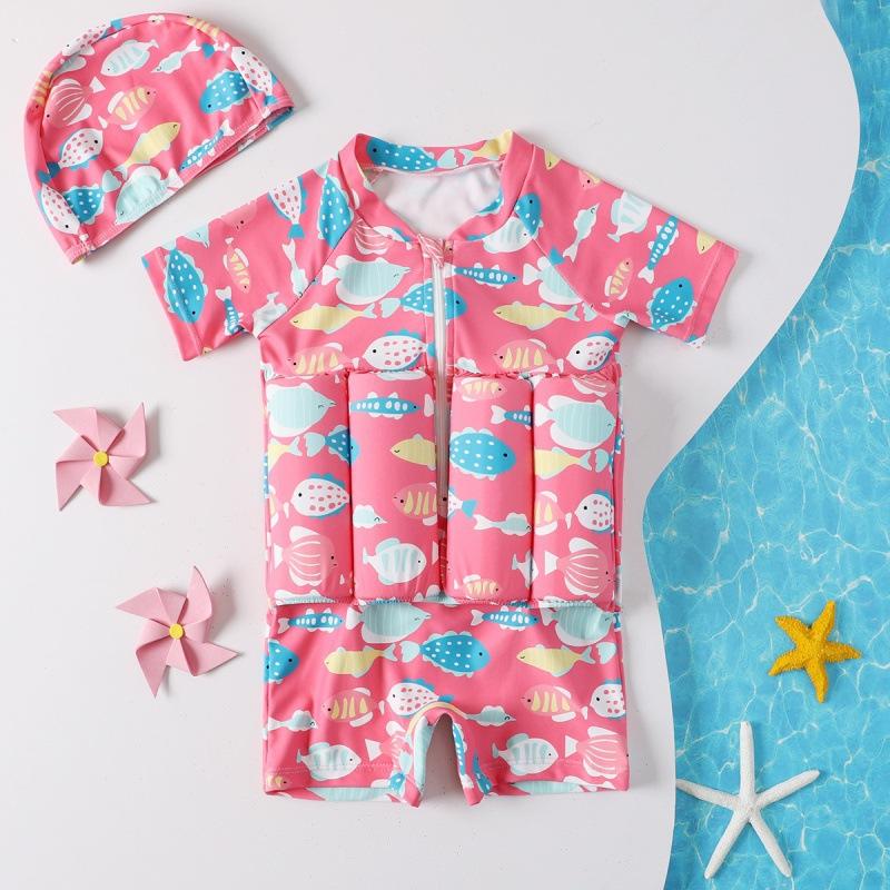 2024 Children's Buoyancy Swimsuit Boys and Girls One-piece Quick-drying Swimming Vest Quick-drying Inflatable Buoyancy Swimsuit