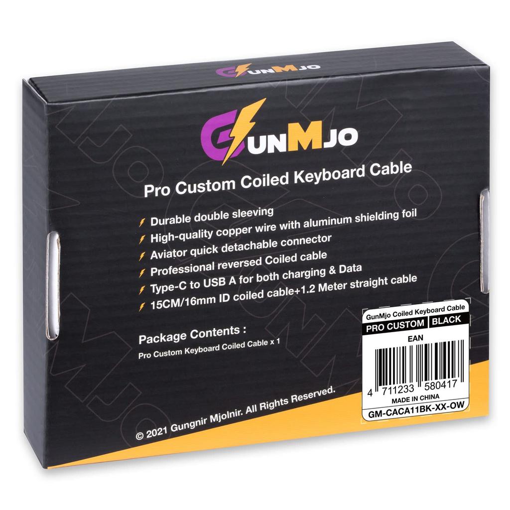 GunMjo Pro Custom Coiled Cable for Gaming Mechanical Keyboard Cable with Detachable Metal To Classic Black USB-C Keyboards, Double-Sleeved Aviator,