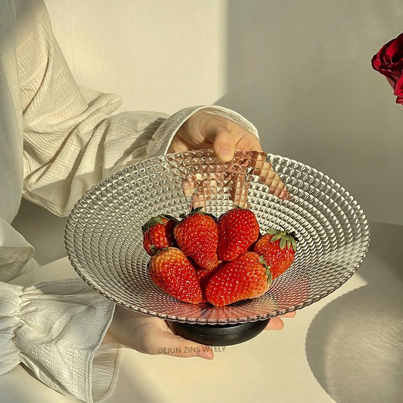 Exquisite Glass Fruit Plate Living Room Coffee Table Candy Tray High-end Home Snack Storage Plate Desktop Decorative Glass Plate