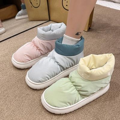 Nouvelles bottes d'hiver mi-hautes et hautes en coton et tissu duvet à couleurs contrastées pour hommes et femmes, couples, chaudes en peluche
