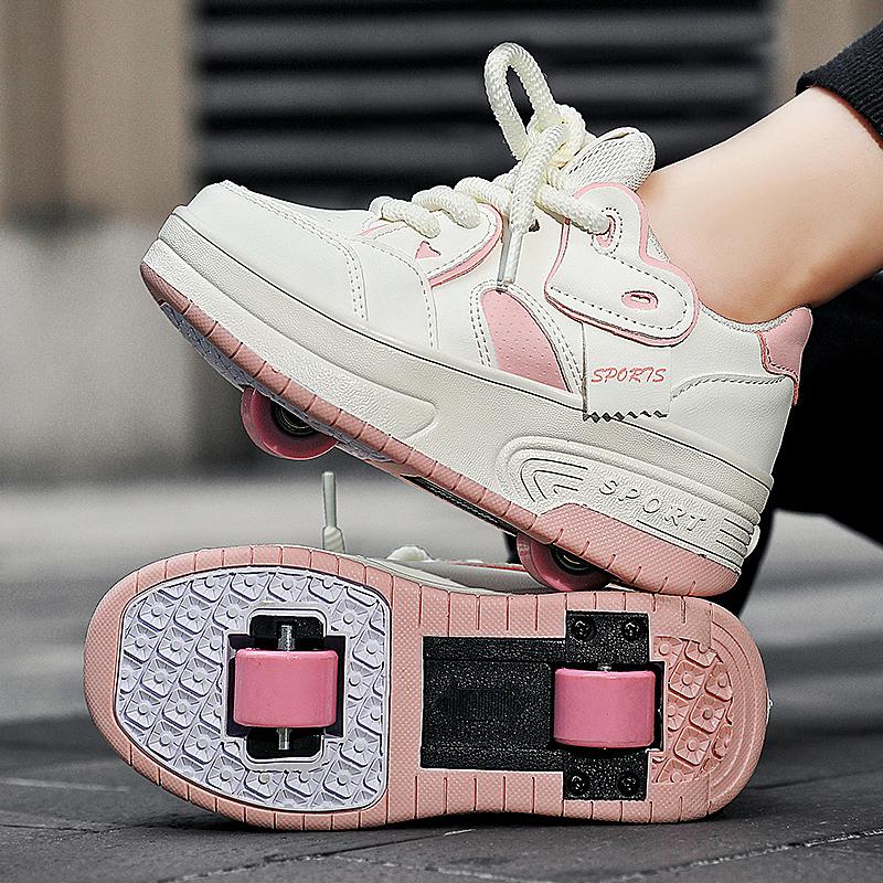 Kids Sneakers with Wheels Four -wheel Sports Boots Wheel Skate Can Remove Student Skate Sneakers Shoes