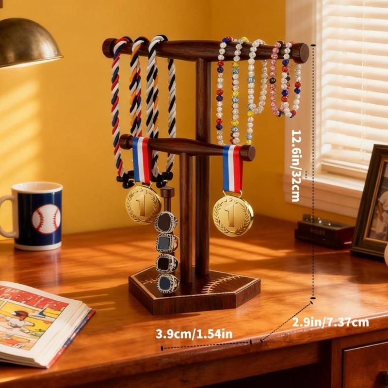 Stable Wood Holder for Jewelry Display of Rings and Necklaces Easy to Use Sports Memorabilias Holder