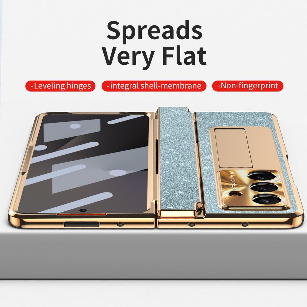 Shiny Rhinestone Bling Plated Bezel Hinged Glass Protective Film Case For Samsung Z Fold 7 Fold7 Galaxy Z Fold 6 5 4 Slim Cover