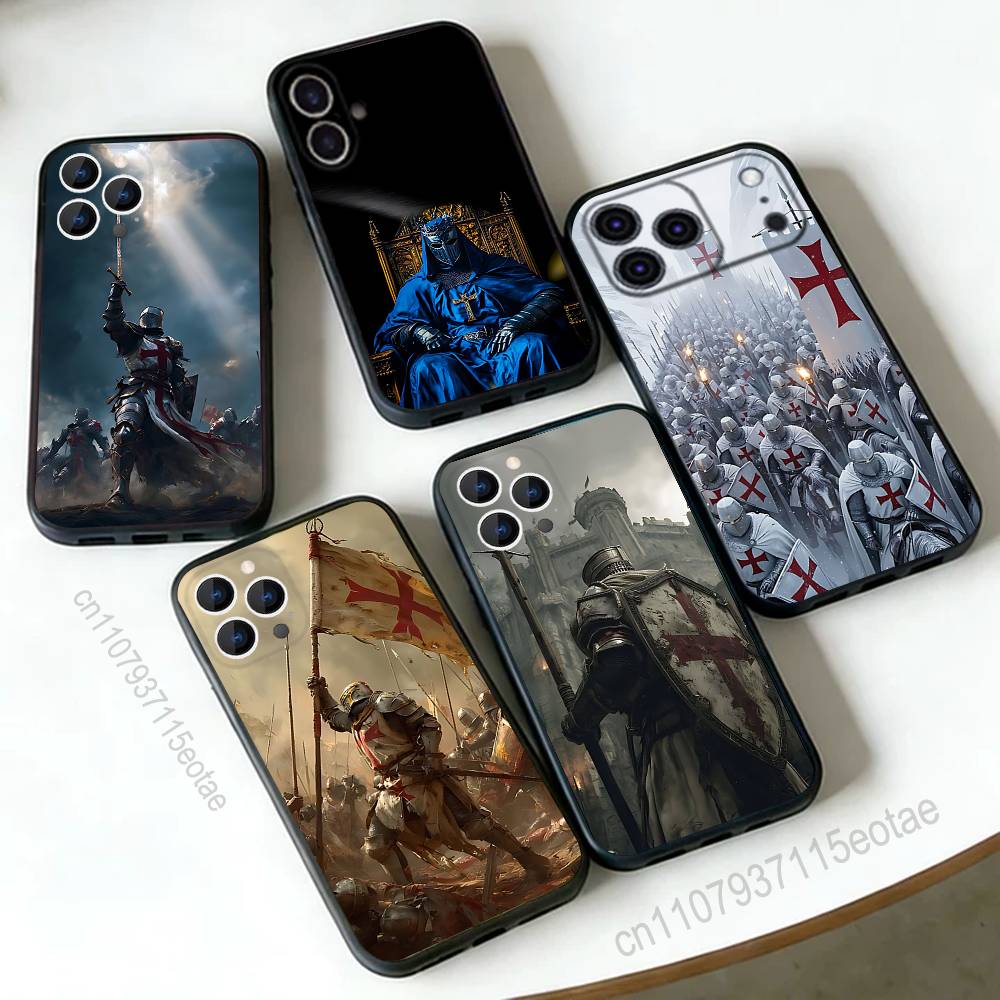 Crusaders Templar Knight art Black Soft Case For iPhone 17 13 14 15 11 16 12 Pro Max Pro Max Plus E Air Mini Phone Cover Shell