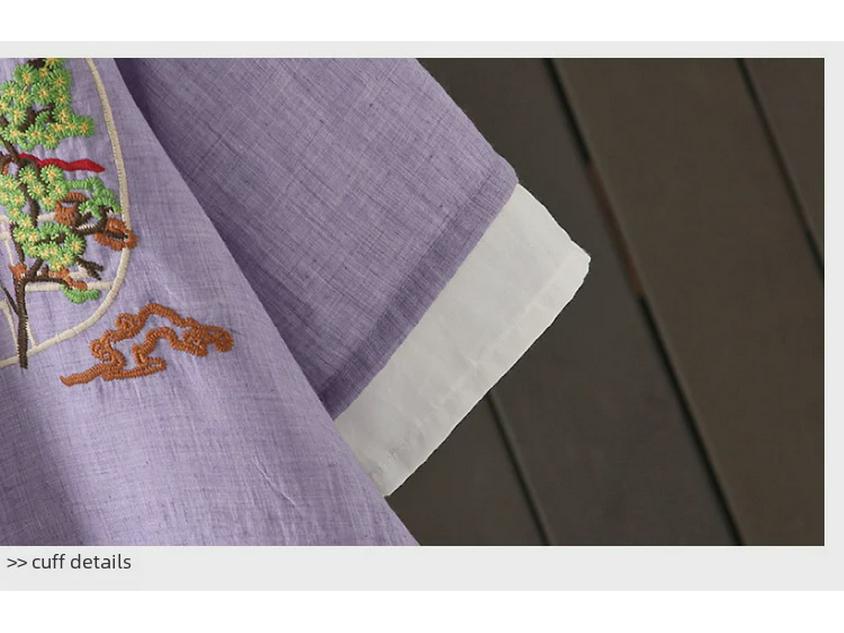 Embroidered V-Neck Chinese Style Buttoned Cardigan Dress – Women's Retro Five-Point Sleeve