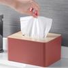 Desktop Tissue Box Rectangular Plastic Tissue   Box Cover with Wooden Lid for Home