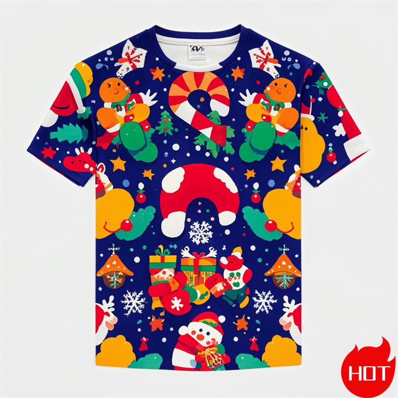 New Fashion Happy Christmas 3D Printing Kids Short Sleeve T Shirts Funny Xmas Boy Girls T-Shirts Y2k Child Clothing