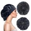 Satin-Haarhaube für Damen, zum Schlafen, Haarpflege, Seidenhauben, solide Schlafmütze mit breiter Krempe und elastischem, weichem Band