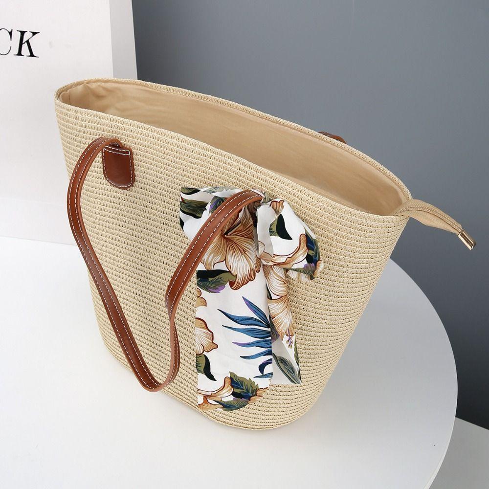 Sun Protection Straw Beach Hat Large Capacity Tote Bag Portable Beach Bag Travel Outdoors