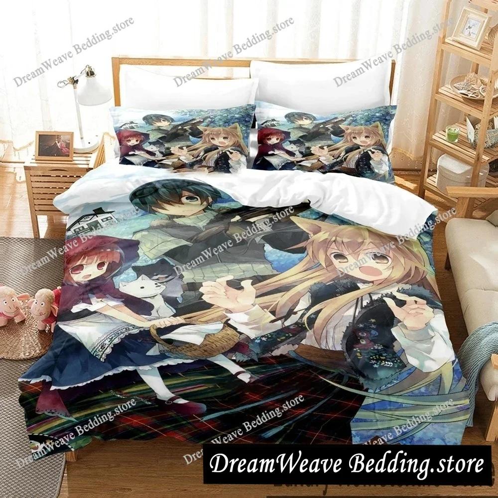 Anime Okami-san and Her Seven Companions Bedding Set Duvet Cover Bed Set Quilt Cover Pillowcase Comforter King Queen Size