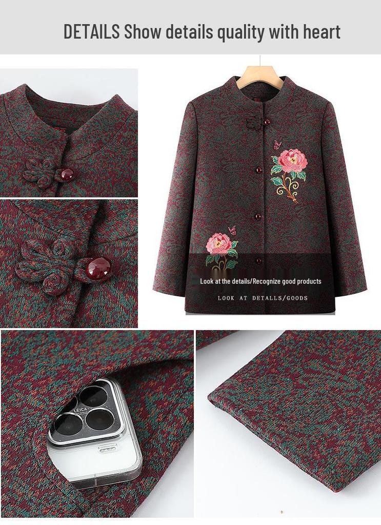 Grandma's Spring/Autumn Embroidered Tang Suit Jacket for Middle-Aged Women