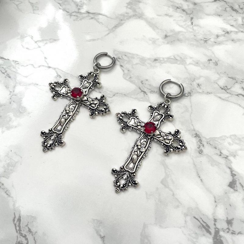 Large Silver Gothic Cross Earrings for Witchcraft and Vampire Style