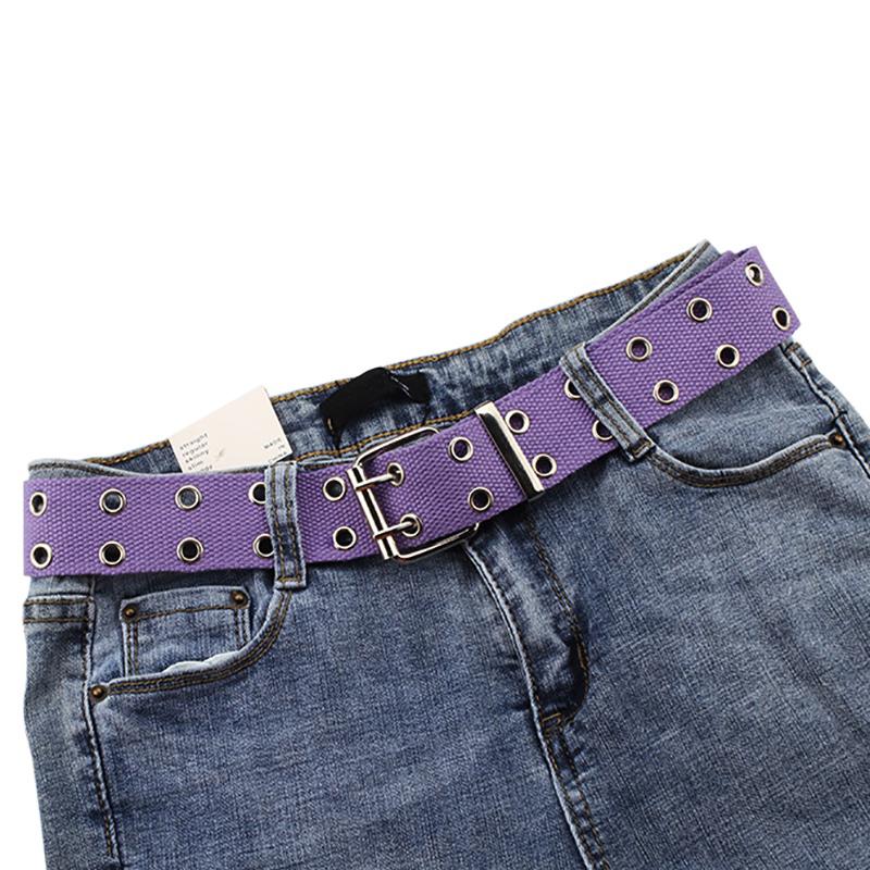 Women's Belt 2-Row Metal Grommets Canvas Long Casual Belt
