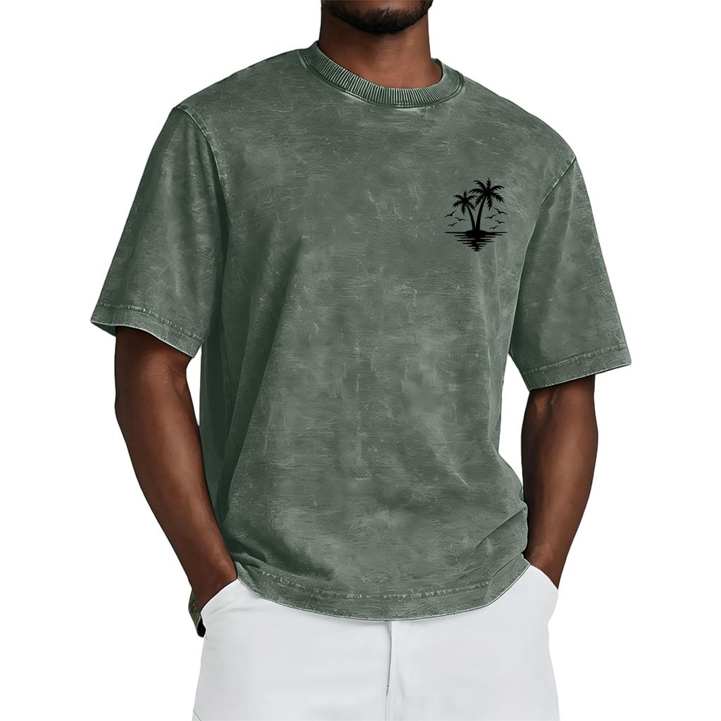 Short Sleeve Crew Neck T Shirt with Tree Print Loose Fit Casual Top for Everyday Wear Unisex Design Comfortable Material