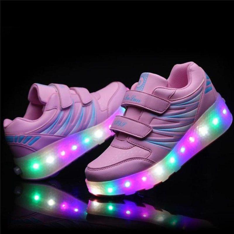 Chaussures LED de Qualité Premium avec Roues Patins à Roulettes Lumineux en Maille Baskets Homme Femme