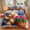 3pcs Anime Cartoon Bear with Pink Tulips Bedding Set - Includes One Quilt Cover and Two Pillowcases (No Core) - Festive Gift for Bedroom Dec