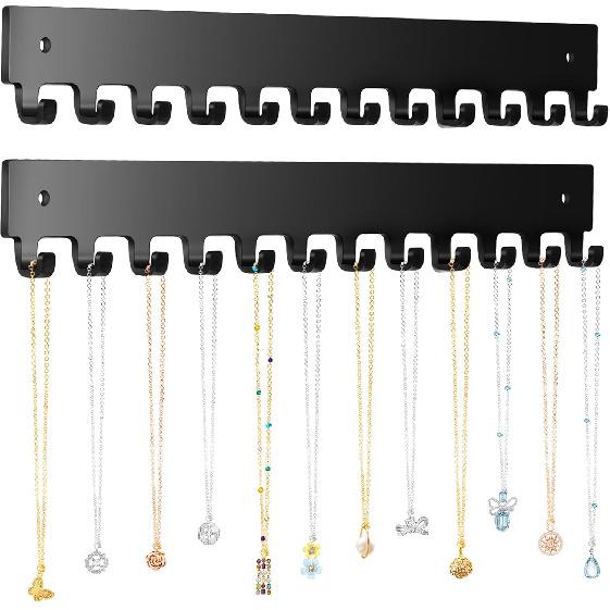 Акриловый держатель для ожерелий, 2 шт., настенный органайзер для ожерелий, подвесной органайзер для украшений с 12 крючками для ожерелий, браслетов, колец и браслетов Black 11.8  2pcs
