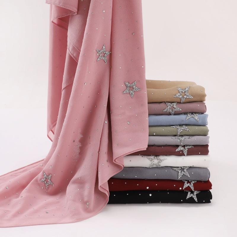 Chiffon Star Rhinestone Long Scarf Ethnic Malay Headscarf For Women