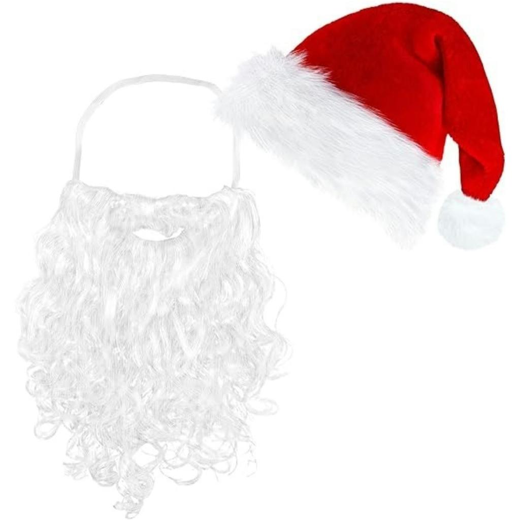 Santa Hats and Beard for Adults Christmas Costume Decorations Xmas Hats Santa Beard Mask Face Cover for Men Women