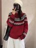 Women's Heavy Jacquard Pure Wool Red Sweater - Winter Collection, Round Neck