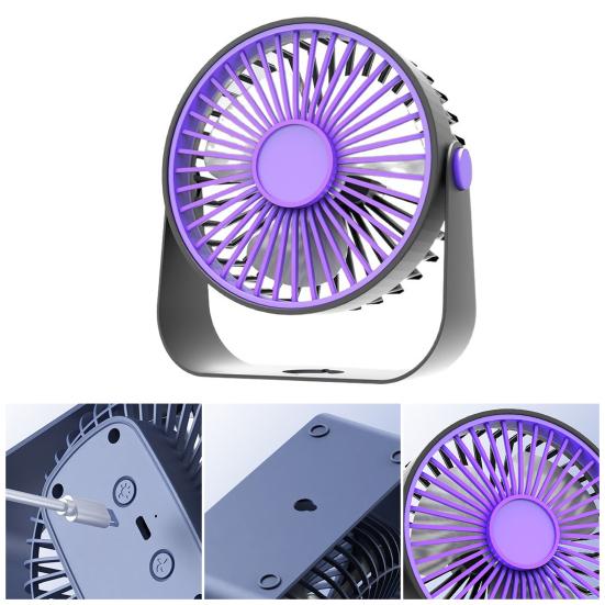 USB Desk Fan 5 Gears Wind Speed Portable Table Fan with 3 Color LED Lights Rechargeable Quiet Small Fan for Home Office Bedroom Desktop