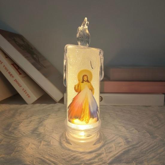 1/4Pcs LED Prayer Flameless Candle Holy Family Jesus Joseph Virgin Mary Battery Operated Devotional Prayer Candle Religious Decoration Christian Gift