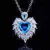 Haute Couture Design Angel Wings Pendant Necklace, Simulated Aquamarine Wings Heart Fashion Jewelry For Women