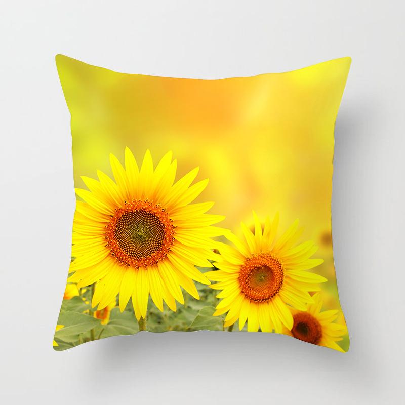 45x45cm Sunflower Print Cushion Cover Plant Landscape Pillowcase Decoration Pillow Cover For Living Room Bedroom Chair Decor