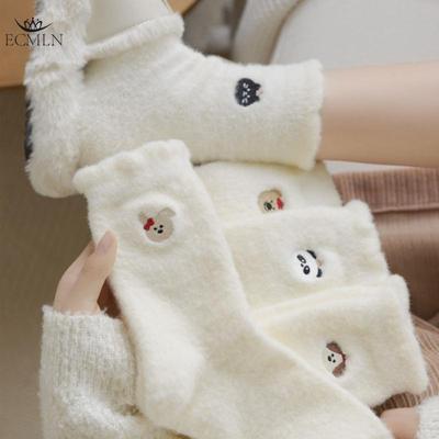 Mink Velvet Socks for Women Autumn and Winter Thickened Velvet Warm Home Sleep Socks Women's Mid-tube Socks