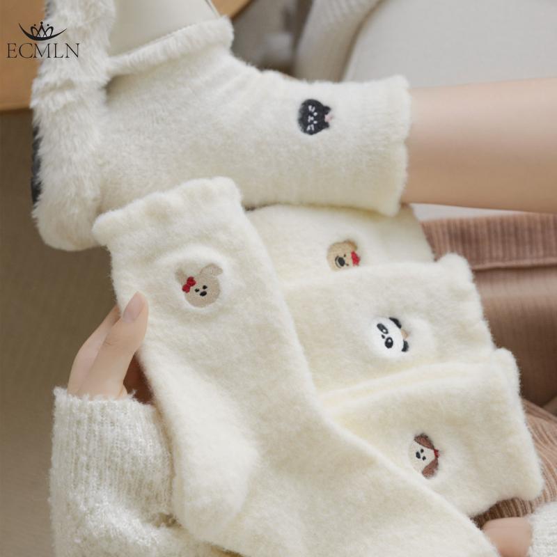 Mink Velvet Socks for Women Autumn and Winter Thickened Velvet Warm Home Sleep Socks Women's Mid-tube Socks