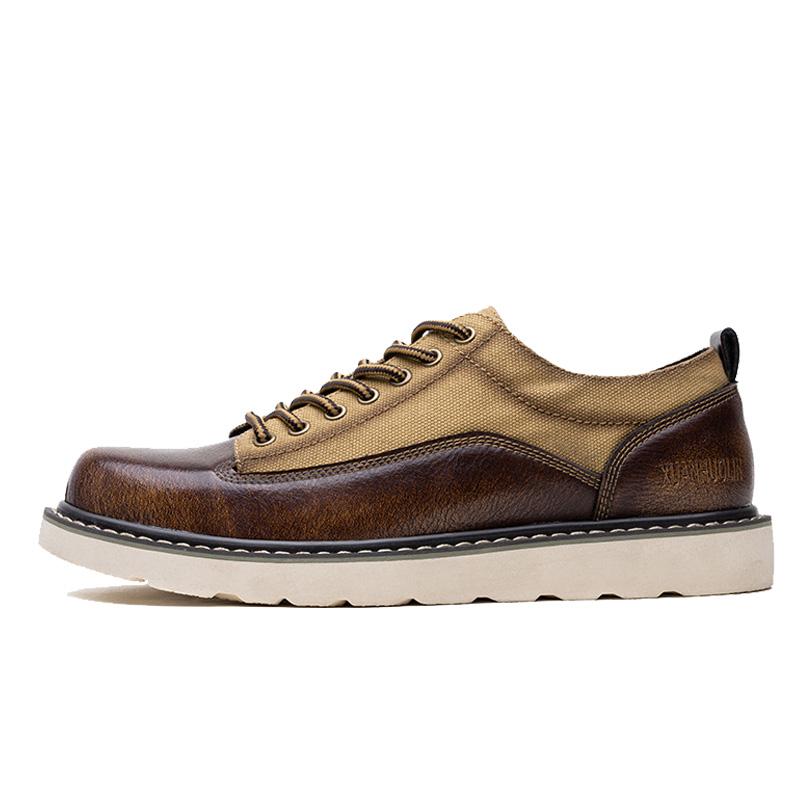 2025 Big Toe Men's Canvas Patchwork Leather Shoes Loafers Retro Workwear Shoes New High-quality Outdoor Casual Leather Shoes