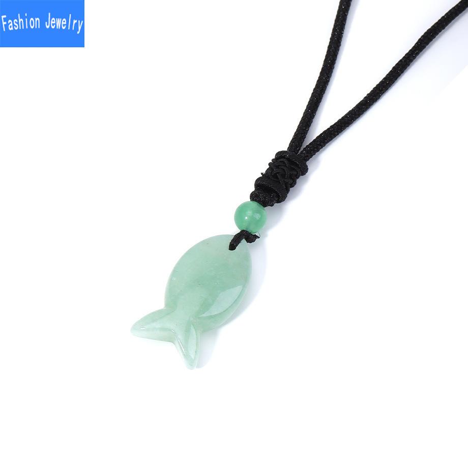 Niche unique design natural agate stone fish pendant crystal braided necklace jewelry
