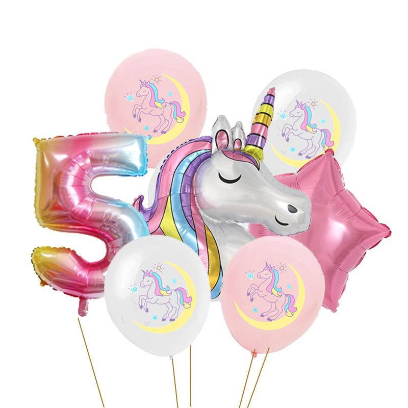 Rainbow Unicorn Birthday Party Balloon Set Girls 1 Year Unicorn Happy Birthday Decoration Supplies Baby Shower Foil Balloons