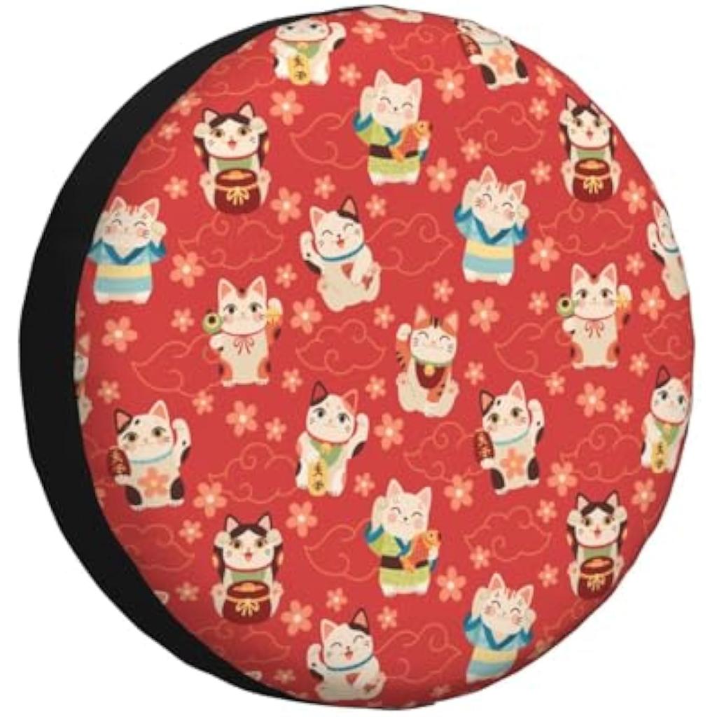 Maneki Cat Print Tire Cover Waterproof Spare Wheel Cover Universal Fit for SUV RV Truck