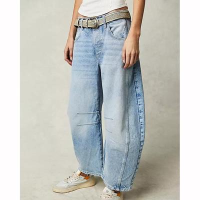 Casual Women's Jeans Wide Leg Jeans Pockets Hip Hop Retro Mid Waist   Shaped Loose Denim Trousers