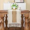 Boho Farmhouse Linen Table Runner with Tassels–Rustic Macrame Burlap Cotton Blend for Summer Home Decor and Holiday Events